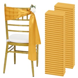 Lykoow 60 Pcs Gold Chair Sashes 78 inch Satin Chair Bows Sashes for Party, Hotel, Wedding, Reception, Restaurant Event Decoration (7 x 78 inch)