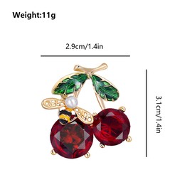 FAIRYGATE Ladies Brooches Women Ladies Fashion Accessories Red Crystal Cherry Pin Women's Enamel Fruit Party Cardigan Jacket Coat Brooch Exquisite Gold B1933