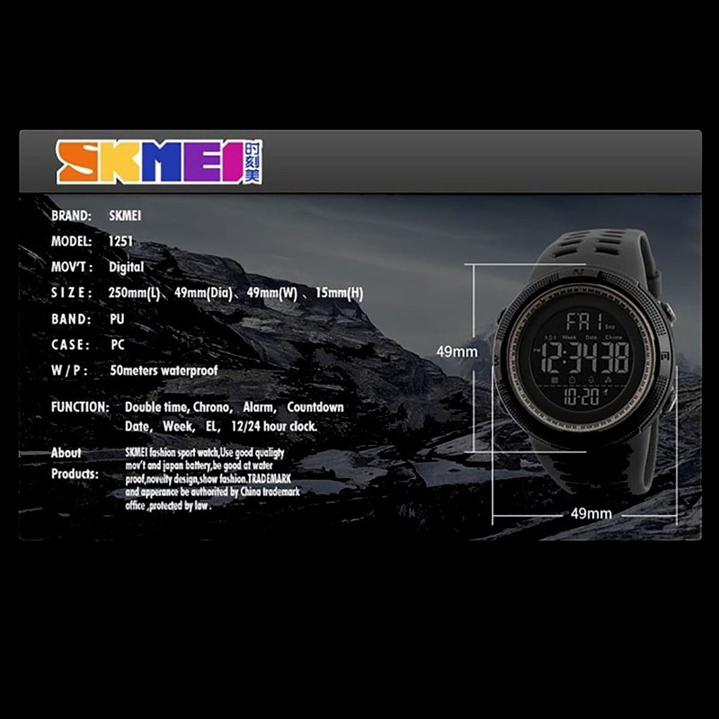 SKMEI Mens Large Display Digital Watch Resin Strap Stopwatch Alarm