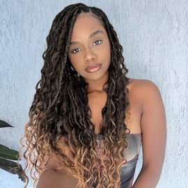 kelagoo Goddess Box Braids Crochet Hair 22 Inch, 9 Packs Bohomian Box Braids Crochet Hair for Black Women, Pre-Lopped Crochet Braids with Curly Ends (22 Inch (Pack of 9), T27)