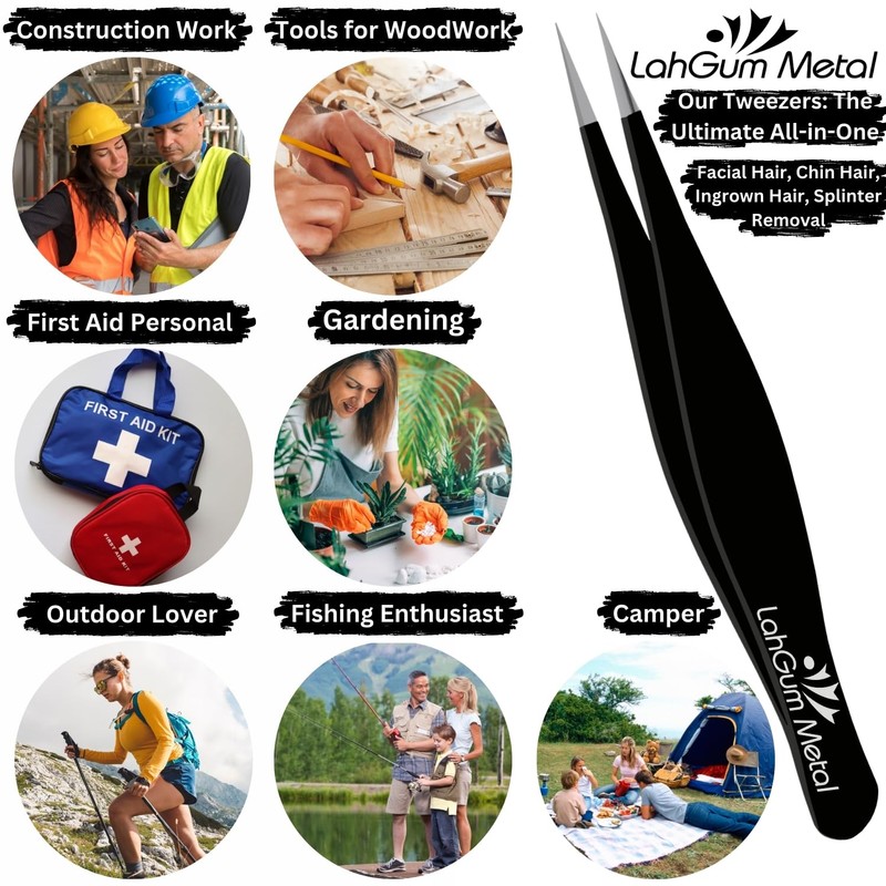 LahGum Metal Super Sharp Pointed Tweezers - Precision Fine Point