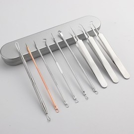 Amindz Mitesser Entferner, pickelentferner,9 Stück Akne Squeezing Tool Blackhead Tweezers Professionelle Akne Squeezer Akne-Entferner Edelstahl Mitesser-Entferner für alle Hauttypen