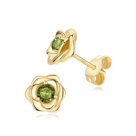 14K Gold Plated 925 Sterling Silver Post Rose Flower Stud Earrings for Women Birthstone Cubic Zirconia Studs Earrings Hypoallergenic & Nickel Free Jewelry Yellow Gold Plated Peridot