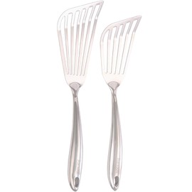 18/10 Stainless Steel Fish Spatula Set – 2 PCS All Metal Fish Spatula Turner, Shining Slotted Spatulas Set for Kitchen Use, Mirror Polished, Heavy-duty, Dishwasher Safe