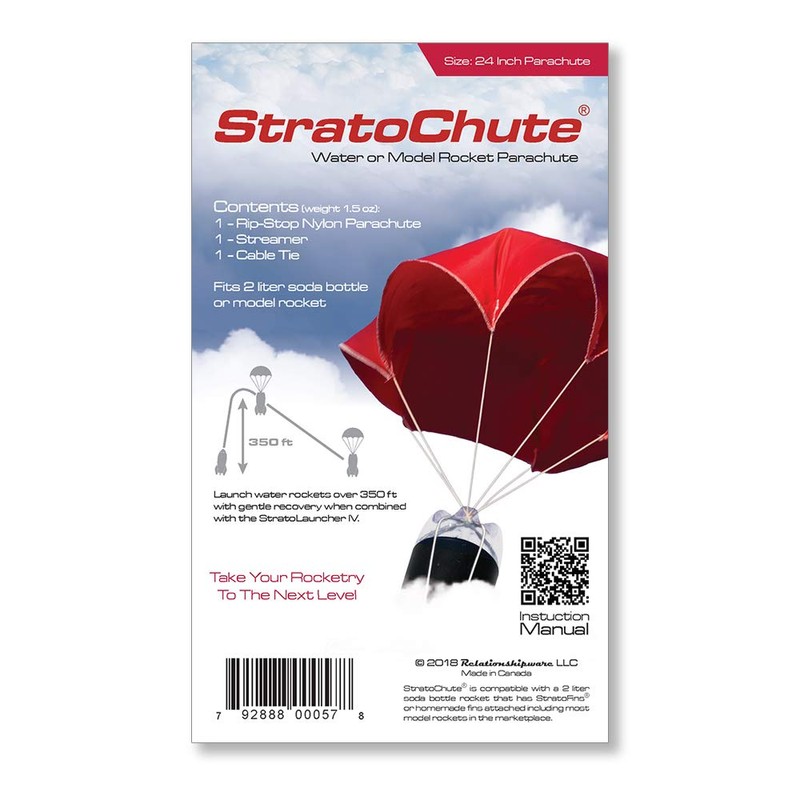 Relationshipware StratoChute 24" Red Rip-Stop Nylon Parachute for Water or