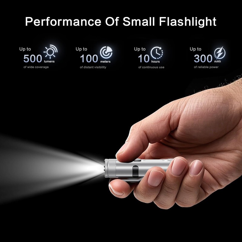 WAIORD Mini Flashlight, 500 Lumens Rechargeable EDC Pocket Keychain Flashlight