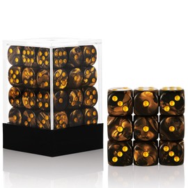36 of Pack 12MM 6 Sided Dice Set,Two Colours D6 Game Dice Set, 6 Sided Standard Dices for Yahtzee, Bunco or Teaching Math,with Portable Plastic Box(Golden+Black)