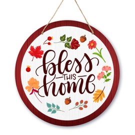 Door Signs For Home,Autumn Wooden Door Sign Decor, Bless This Beautiful Mess Fall Thanksgiving Christian Sign For Round Front Door, Farmhouse Thanksgiving Porch For Home Decor -18