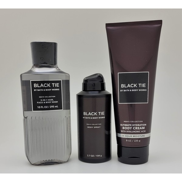 Black Tie – For Men - 3 pc Bundle - 3-in-1 Hair, Face & Body Wash, Deodorizing Body Spray and Ultimate Hydration Body Cream – 2022_AB
