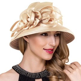 Ruphedy Women Derby Church Dress Bucket Hat Fascinators Bridal Tea Party Wedding Hat (SD703-Champagne)