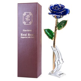 Sinvitron Gold Dipped Rose, Gifts for Mom, Long Stem 24k Gold Dipped Real Rose Lasted Forever with Stand, Great, Valentines Day, Wedding, Mothers Day Romantic Gifts for Her (Blue)