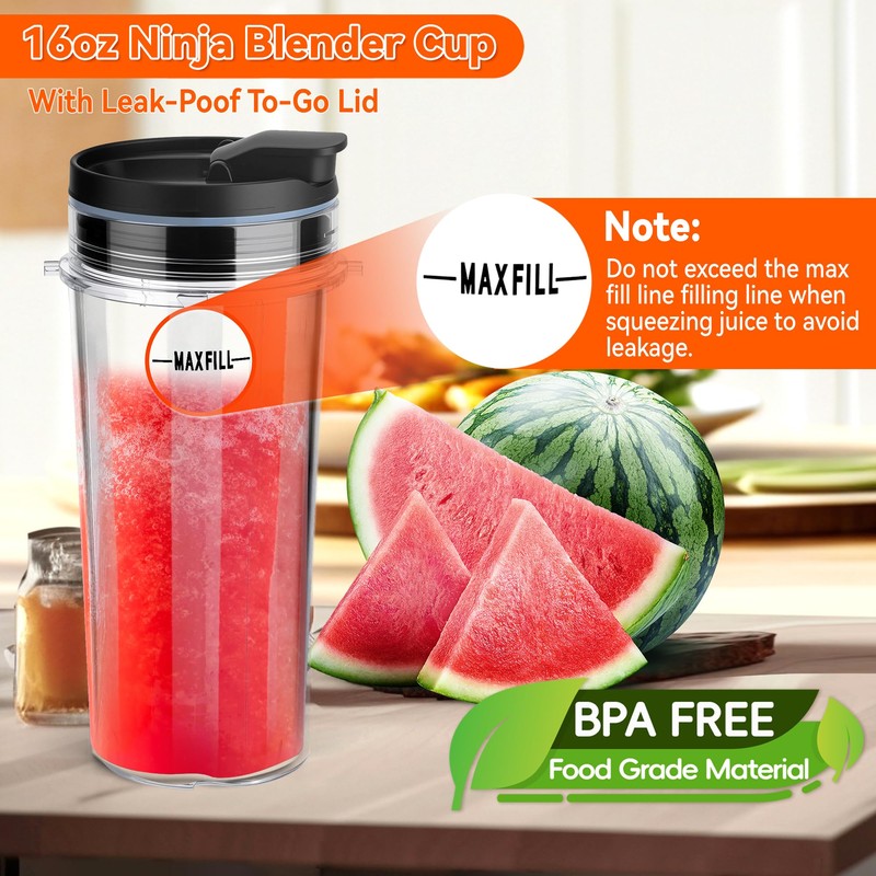2Pcs Replacement 16oz Blender Cups for Ninja, Single Serve Blender