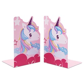 1 Pair Cute Unicorn Bookends,Cartoon Animal Nonskid Thickening Iron Book End Metal Bookends Desk Organizer Holder for Kid Girl Boy Book Shelves Divider Library School Office Home Decor (Pink)