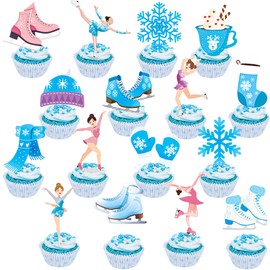 48pcs Ice Skating Cupcake Toppers Ice Skating Theme Party Cupcake Decorations Ice Sports Theme Cupcake Picks for Kids Skater Figure Skating Theme Baby Shower Birthday Party Supplies