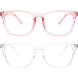 livho Blue Light Filter Glasses Women's TR90 Blue Light Glasses without Prescription, Super Light Anti-Fatigue Computer Glasses Gaming Safety Glasses, Clear + Pink