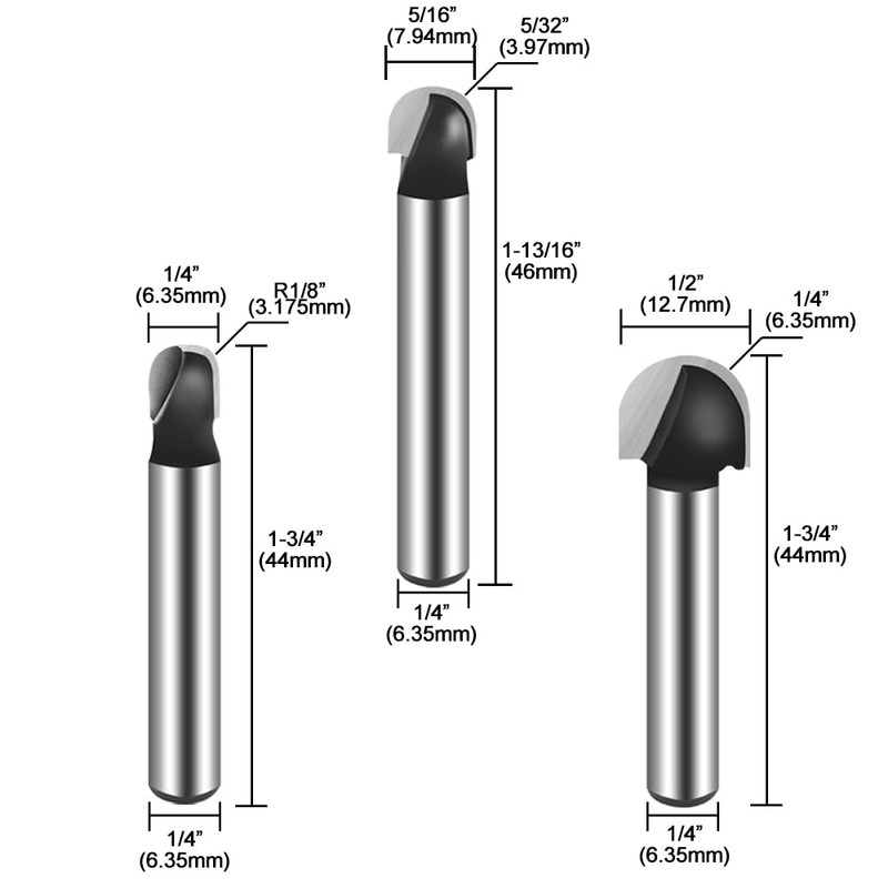 ASNOMY 6pcs Core Box Router Bit 1/4 Inch Shank Round