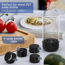 Mycket Soda Water Bottle Caps, 4 Packs Soda Carbonating Bottles Caps Compatible with Most Soda Machine Bottle（Black）