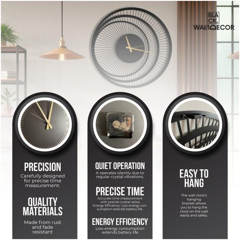 Wall Clock Unique, Round Wall Clock, Triple Circle Metal Wall