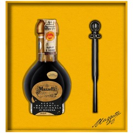 Mazzetti Traditional Balsamic Vinegar of Modena P.D.O (Tradizionale), 25 Year Aged in Small Wooden Barrels. Thick, Rich and Intense. Gift Box with Glass Pipette. 3.38 FL OZ