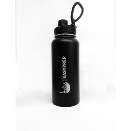EASYPREP Stainless Steel Water Bottle 1L Vaccum Insulated Large Drink Flask Metal Water Bottles 1 Litre Leakproof Keep Drinks Hot Cold for Bike Camping Sports Gym Adult (Black)