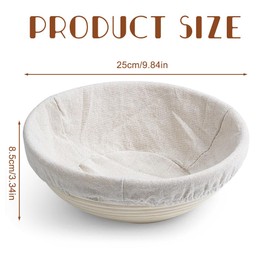 KUWUNG Banneton Proofing Basket, 10 Inch Round Bread Proofing Basket with Cloth Liner, Natural Rattan Sourdough Proving Basket 25 x 8.5 cm, For Baking Enthusiasts and Beginners
