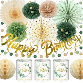 GROVBLE Decorative Birthday, Birthday Decoration, Green Gold, Lantern Table Decoration, Birthday Decoration, Women, Reusable Party Decoration, Happy Birthday Garland, Bunting Birthday, Honeycomb
