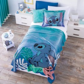 Colchas Concord Cobertor Ligero Ultrasuave Stitch Aloha Individual Concord Color Azul