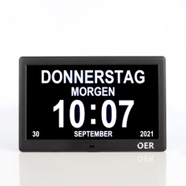 OER - Dementia Watch XXL - Version 2024 - Digital Calendar and Senior Clock - Digital and Analogue Display - Calendar Clock for Dementia - (10 Inches, Black)