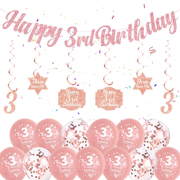Rose Gold 3rd Birthday Decorations for Girls - Happy Birthday
