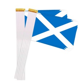 25 Packs Small Scotland Flags on Handheld Stick，Miniature Scottish Flag for Outside,4x6 Inch Mini Hand Held Banner with Golden Topper,Patriotic Decorations