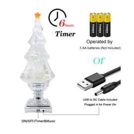Eldnacele Musical Light-up Glitter Christmas Tree, Christmas Tree Shaped Singing Snow Globe with Silver Base, Battery and USB Cord Powered Decorative Lamp, Silver with Music
