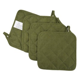 HSOFTIFY 100% Linen Pot Holders for Kitchen Set of 4, Double Linen Layer, Cotton Lining & Hanging Loop, Heat Resistant Hot Pads Pot Holders for Cooking Kitchenaid- Green