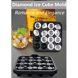 Gwindrise Tiny Diamond Ice Molds Fun Shapes 2 Pack, Small Diamond-Shaped Silicone Ice Cube Trays 16 Cubes Per Tray, Easy Release, BPA-Free and Stackable, Mini Ice Cube Trays with Lid