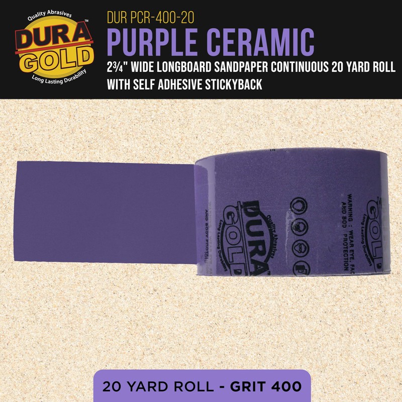 Dura-Gold Premium 400 Grit PSA Purple Film Ceramic Longboard Sandpaper,