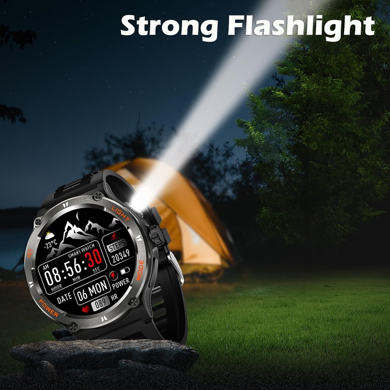 Smartwatch Compass Military Watch, Robust Smart Watch with LED Torch
