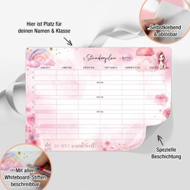 TOBJA Unicorn timetable wipeable - sticks to all smooth surfaces, removable, washable, can be written on with whiteboard pen - school gift for girls (without pen)