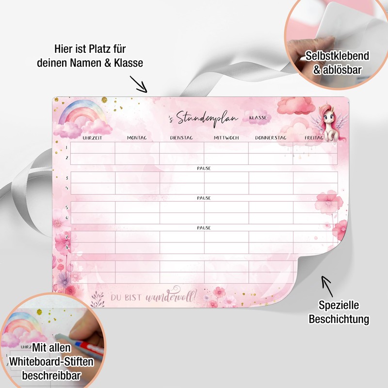 TOBJA Unicorn timetable wipeable - sticks to all smooth surfaces,