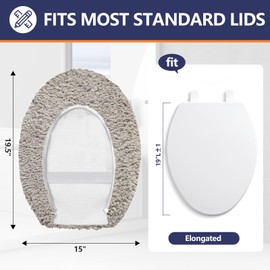 Baahrnom Microfiber Elongated Toilet Seat Cover 19.5"x 15" Machine Washable Solid Toilet Lid Cover Adjustable Rubber Backing Fits Most 18-19.5" L x 14-16" W Elongated Toilet Seat