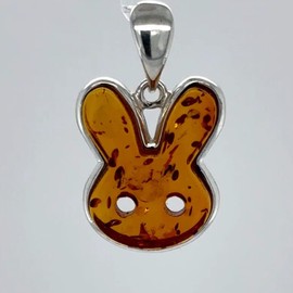 Tibuki Cognac Brown BALTIC AMBER Bunny Rabbit Pendant 925 STERLING SILVER Tibuki #9045e