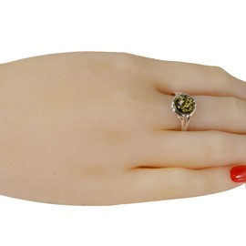 Sterling Silver and Baltic Green Amber Ring "Clara" size: 10