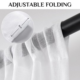 Softalker Curtain 240 cm Long Curtains Rod Through Curtains White in Linen Look Voile Curtain Transparent Curtain 300 cm Extra Wide for Bedroom Window Room Divider Curtain 1 Piece