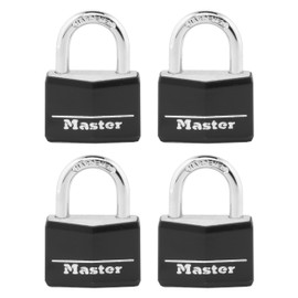 Master Lock 141Q Covered Aluminum Keyed Padlock, 4 Pack, Black