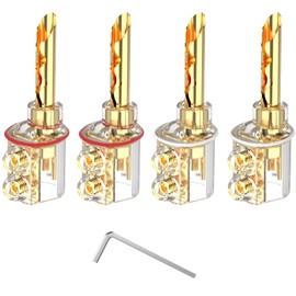 Monosaudio High-End Banana Plug for HiFi Speaker Cable - 24 Carat Gold-Plated Contacts - Screwable - for All Speaker Cables up to 10 mm² (Pack of 4 Gold Plated)