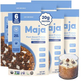 Maja Cacao & Coconut Overnight Protein Oats 2.4 oz Single-Serve Pouches | High Protein Overnight Oats, Gluten Free, Plant-Based | Rich Cacao with Toasted Coconut | Just Add Milk or Plant Milk