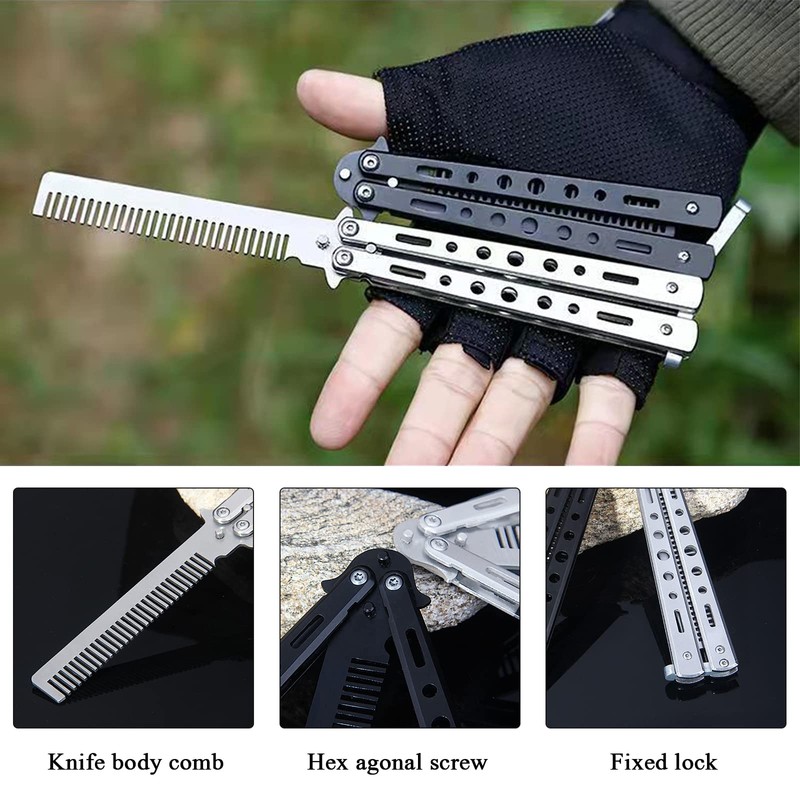 RICHDMI Butterfly Comb, Butterfly Comb, Foldable Pocket Comb, Foldable Metal
