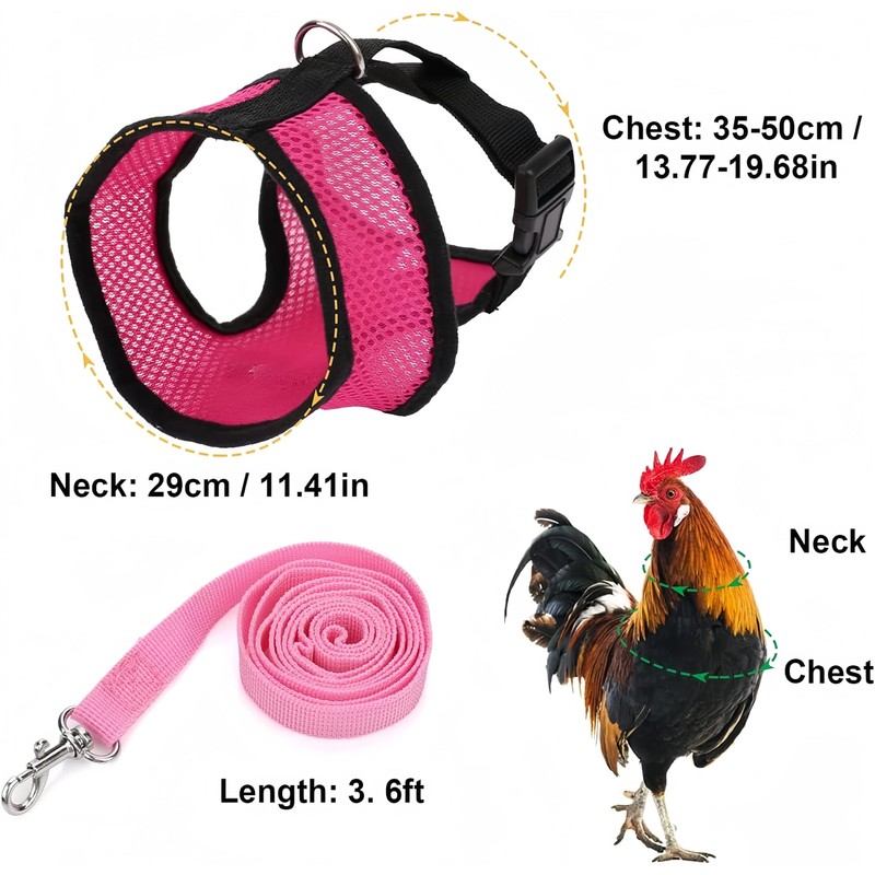 Chicken Harness with Lead, 3 Pieces Chicken Harness, Adjustable, Breathable,