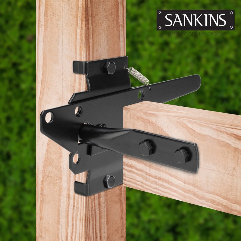 SANKINS Self-Locking Gate Latch Heavy Duty for Wooden Fence, Post