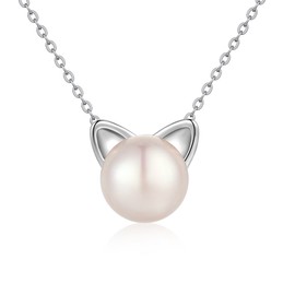 Cat Necklace Cat Pendant for Women Silver Cat Jewelry Cat Pearl Necklace 925 Sterling Silver Cat Pendant Necklace Silver Cat Chain Pearl Necklace for Women Necklace Han han