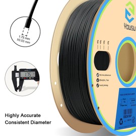 YOUSU Polypropylene PP Filament, 1.75mm 3D Printer Filament for 3D Printing, 1kg(2.2lbs) 5pcs Build Sheet Included, Semi-Flexible Ultra Tough Filament, Black