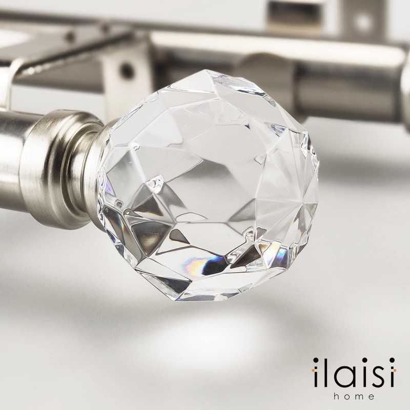ILAISIHOME Luxury Silver Decorative Single Curtain Rod Set with Crystal-clear